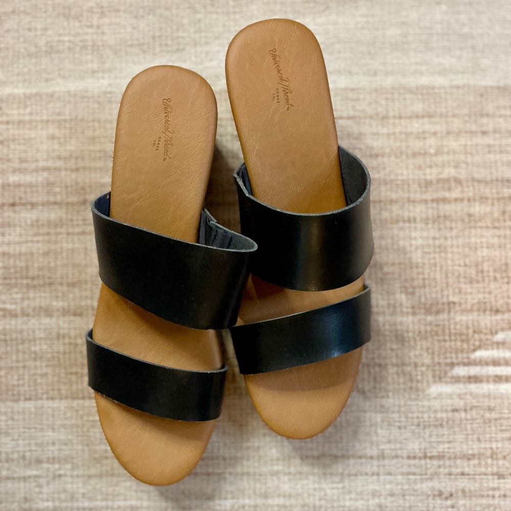 Universal Thread Black Leather Platform Sandals | Size 11 | Retro | Clog | GUC - Picture 2 of 15